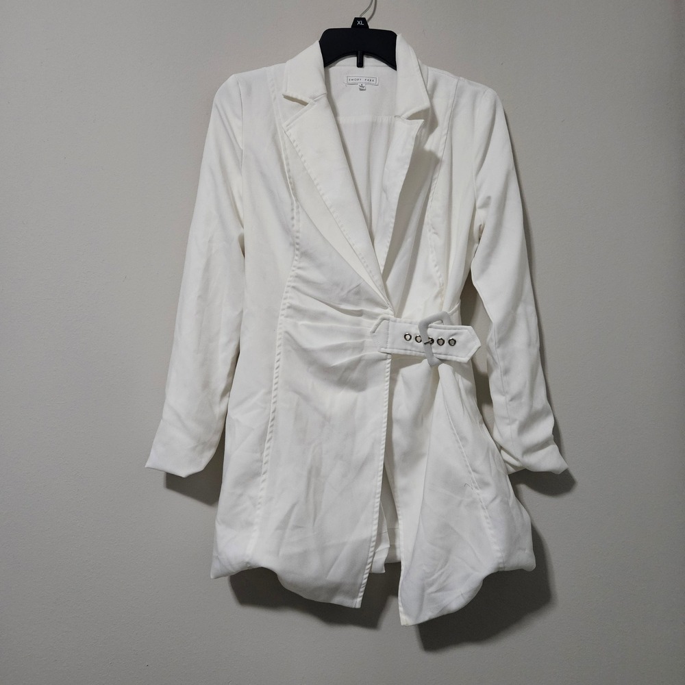 Emory Park White Longline Side Buckle Blazer Jacket Small Minimalist Chic Career